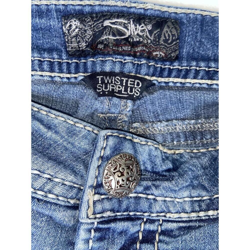 Silver Womens Twisted Surplus Boot Leg Jeans Blue Stretch Whiskered Denim 34x28 - Picture 8 of 14